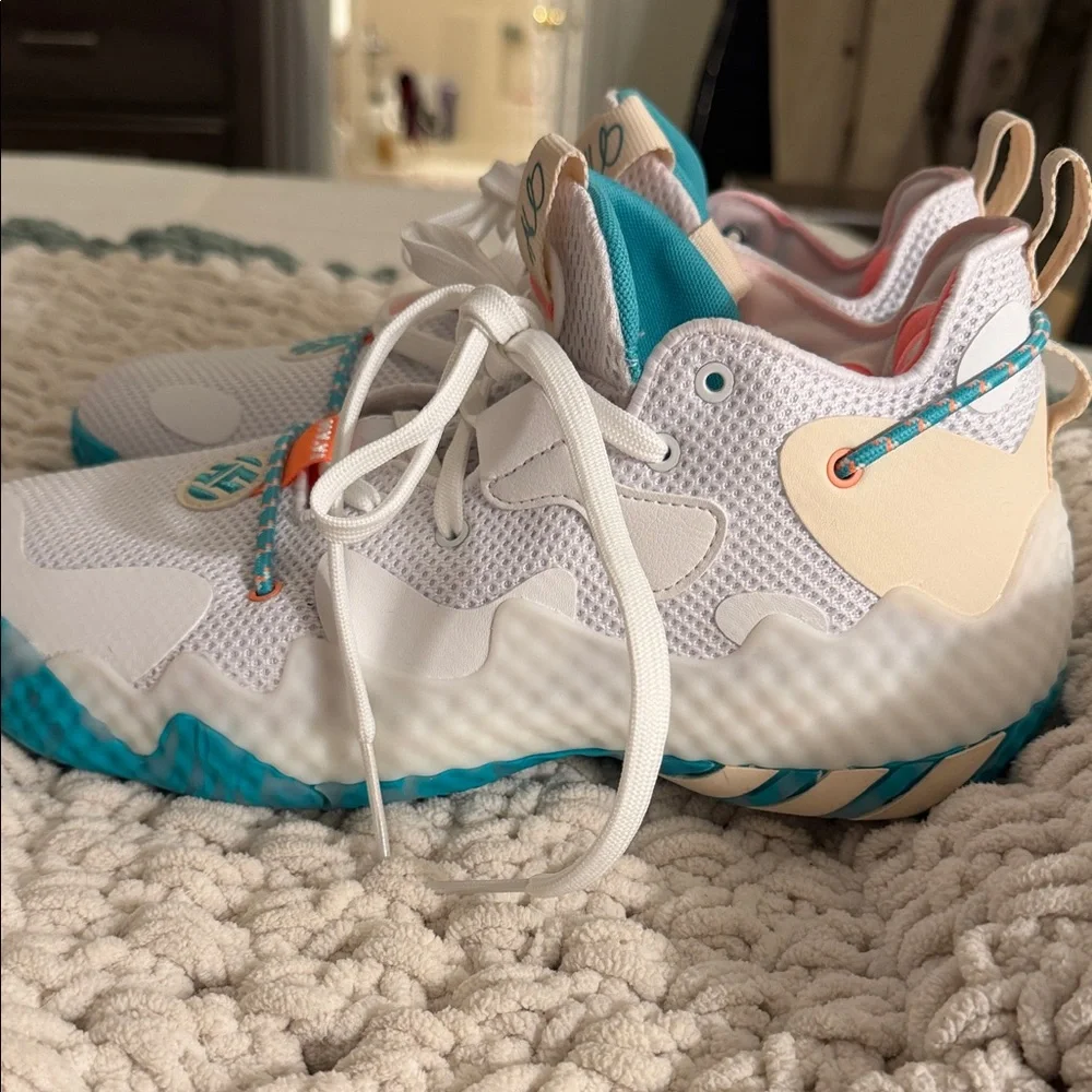 adidas Kids White Sneakers with Teal & Coral Accents